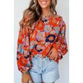 Red Floral Print Ruffle Puff Sleeve Blouse