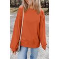 Orange Plain Drop Shoulder Crewneck Pullover Sw...