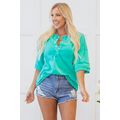 Mint Green Solid Color Half Sleeve Buttons Henl...