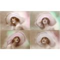 4 CARTES POSTALES - MODE - FEMME A CHAPEAU - RE...
