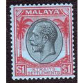 MALAYA STRAITS SETTLEMENTS Sg272 $1 Black & Red...