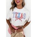 White Independence Day TEXAS Bow Printed T Shirt