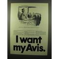 1975 Avis Car Rental Ad - I Want Avis