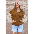Chestnut Color Block Half Zip Kangaroo Pocketed...