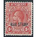 St Vincent 1916 SG126 1d Carmine-Red WAR STAMP ...