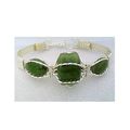 Jade Silver Wire Wrap Gemstone Bangle Cuff Brac...
