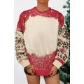 Red Tie Dye Leopard Drop Shoulder Sweatshirt