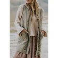 Grass Green Quilted Long Vest Jacket with Pockets