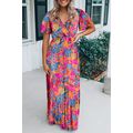 Rose Wrap V Neck Floral Maxi Dress