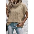 Light French Beige Cable Knit Turtleneck Batwin...
