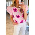 Pink Pinstripe Floral Print Ruffled Flutter Sle...