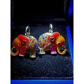 Enamel Elephant Earrings Red Ears, Orange Trunk