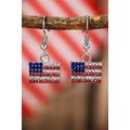 Fiery Red Rhinestone USA Flag Squared Drop Earr...