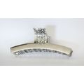 Long shiny silver tone filigree metal hair claw...