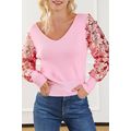 Pink Contrast Sequin Sleeve V Neck Ribbed Knit ...