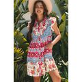 Rose Floral Mixed Pattern Ruffle Flutter Sleeve...