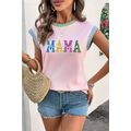 Pink Sequined MAMA Graphic Corded Rib Knit Colo...