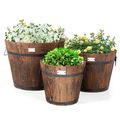 Set of 3 Outdoor Wooden Barrel Planter Pots wit...