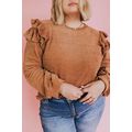 Brown Plus Size Solid Ruffled Tiered Long Sleev...