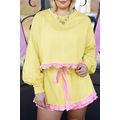 Yellow Contrast Plaid Ruffle Patchwork Pullover...