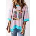 Pink Stripe Sequin Western Cactus Boots Graphic...