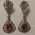 Elegant Silver Wire Tear Drop Amber Pierced Ear...