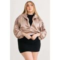 Plus Satin Zip-up Ruched Long Sleeve Cropped Bo...