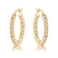 Gold Plated Dotted Clear CZ Round Bezel Hoop Ea...
