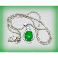 Jade Green Clear Crystal Charm Pendant Silver T...