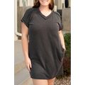 Carbon Grey Corded V Neck Plus Size T Shirt Dre...
