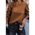 Brown Solid Color Quilted Puff Sleeve Pullover ...