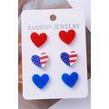 Fiery Red American Flag Print Heart Shape Stud ...