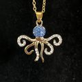 Necklace Blue Rhinestone Octopus Pendant Gold T...