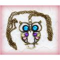 Large Owl Crystal Pendant Antiqued Bronze Neckl...