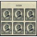 611, Mint NH 2¢ Top Plate Block of Six Stamps *...