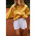 Citrus Pleated Balloon Sleeve Pullover Solid Sw...