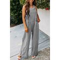 Gray Textured Wide Leg Overall with Pockets