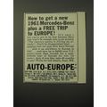 1960 Auto-Europe Cars Ad - How to get a new 1961 Mercedes-Benz