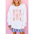 White Easter Bunny Bow Print Round Neck Pullove...