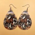 EARRINGS Western Pony Printed PU Leather Drop E...