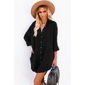 Black Corduroy Shirt Style Full Button Long Sle...