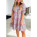 Light Blue Abstract Printed Ricrac Tiered Puff ...