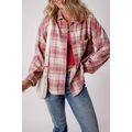 Pink Plaid Print Chest Pocket Long Sleeve Shacket