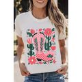 White Western Boots Flower Print Round Neck T S...