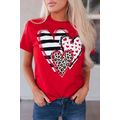 Red Leopard Striped Heart Shaped Print Crew Nec...