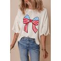White Stars Stripes Bowknot Graphic Pearled Puf...