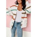 Beige Drop Shoulder Pocketed Stripe Sweater Car...