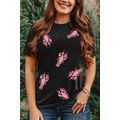 Black Sequined Crayfish Round Neck Graphic Tee