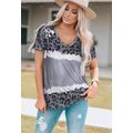 Gray Tie Dye Leopard Patchwork Short Sleeve Top
