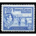 Turks & Caicos KGVI 1938 3d Bright Blue Mounted...